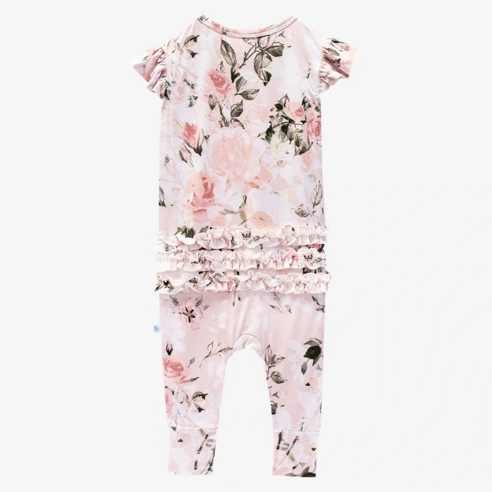 Posh Peanut Ruffled Romper Girls 0-3M Bamboo Vintage Pink Rose Cap Sleeve Spring